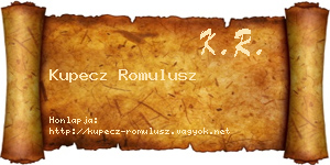 Kupecz Romulusz névjegykártya